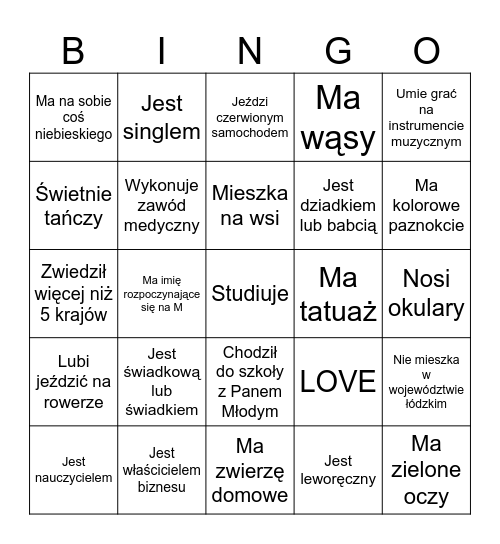 Znajdź gościa, który Bingo Card