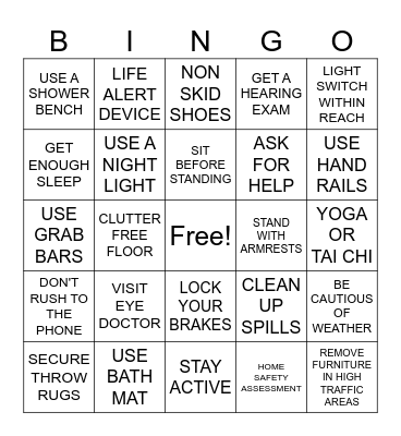 FALL PREVENTION Bingo Card