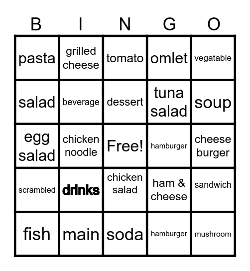 Dining Room Bingo Card