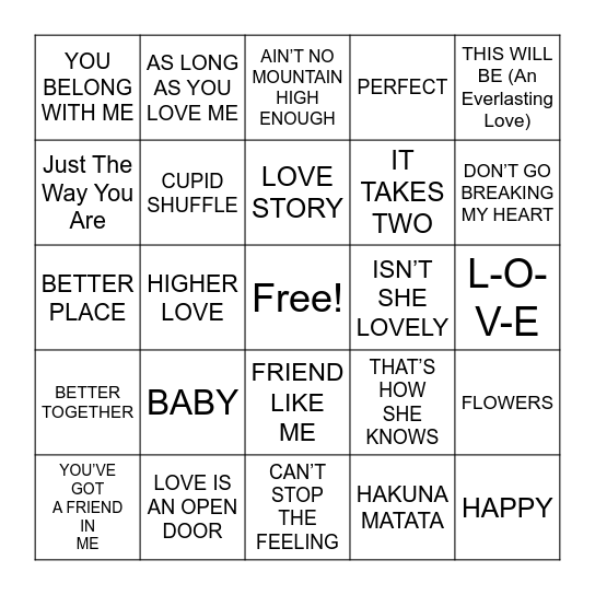 Music Bingo Card