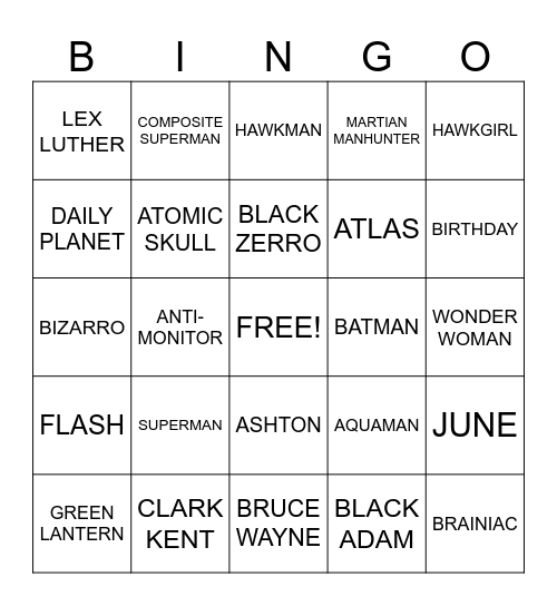 SUPERMAN Bingo Card