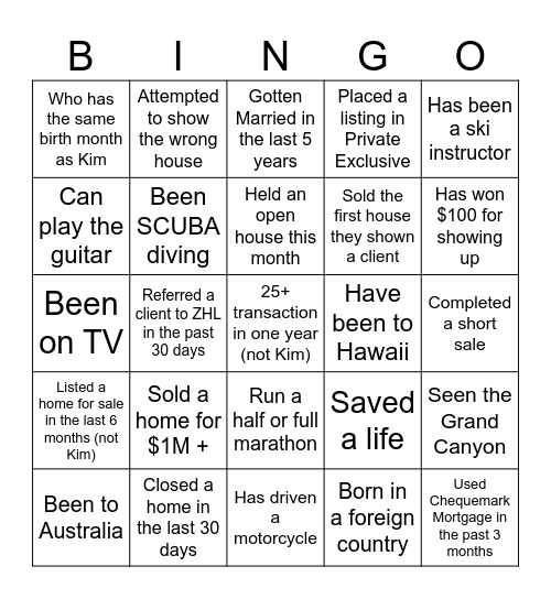 KA Team BINGO Card