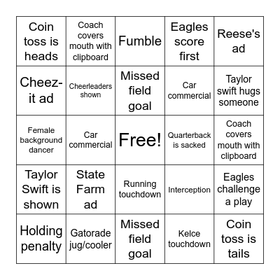 Superbowl Bingo Card