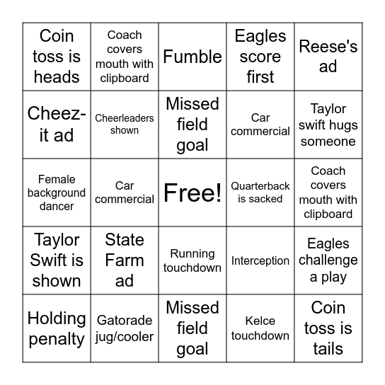 Superbowl Bingo Card
