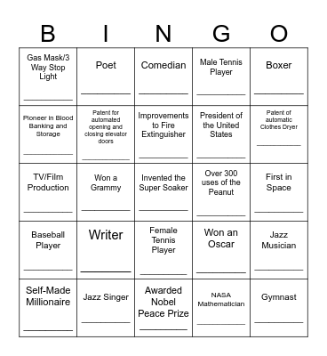 Black History Card Bingo Card