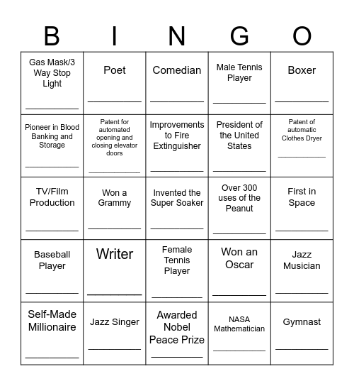 Black History Card Bingo Card