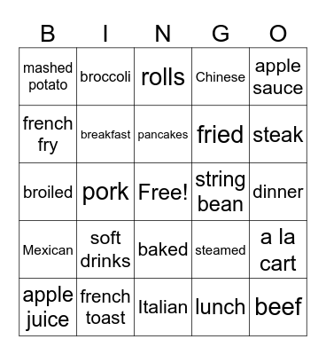 Dining Room Bingo Card
