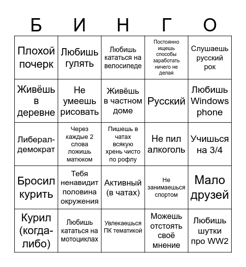 ВВЖ Bingo Card