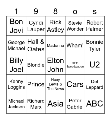 Eighties on Eight Bingo Card