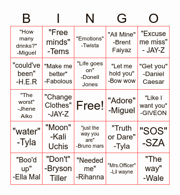 PlayBack Bingo Card