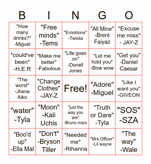 PlayBack Bingo Card