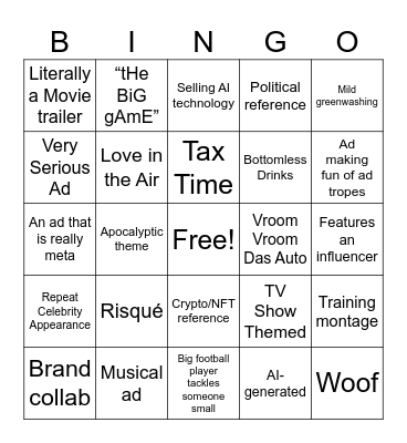Super Bowl Bingo! Bingo Card