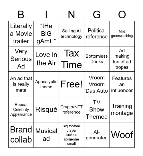 Super Bowl Bingo! Bingo Card