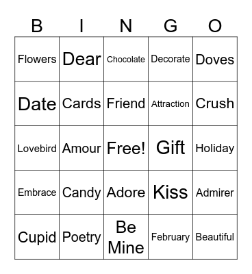Valentine's day Bingo Card