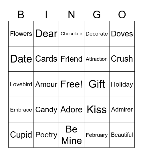 Valentine's day Bingo Card