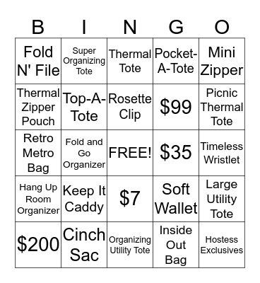 Thirty-One Gifts Bingo Card