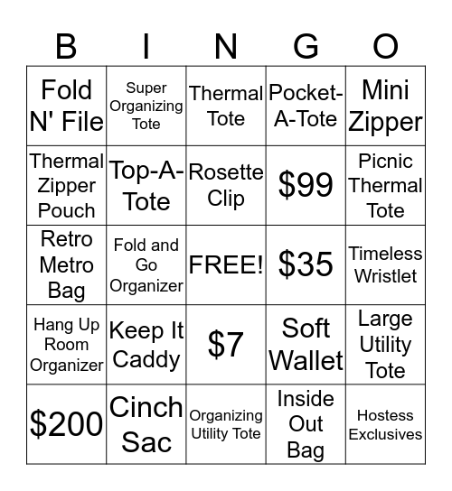 Thirty-One Gifts Bingo Card