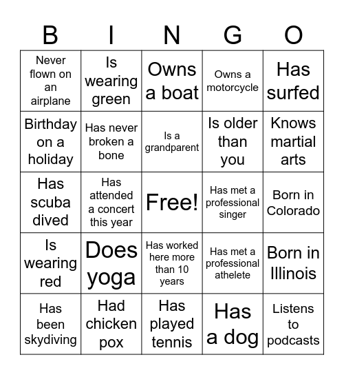 Roseville Bingo Card