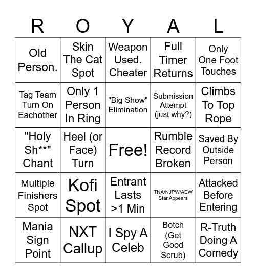 Royal Rumble 2025 Bingo Card