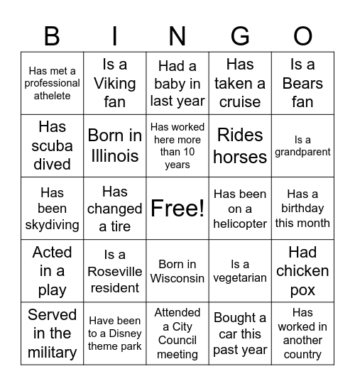 Roseville Bingo Card