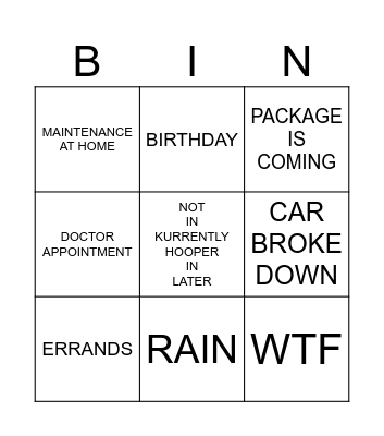 WFH Bingo Card