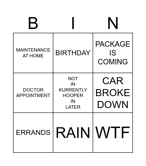 WFH Bingo Card