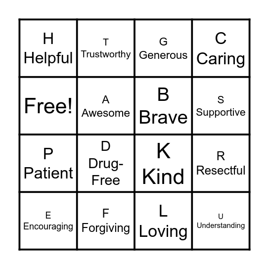 Friendship Bingo Card