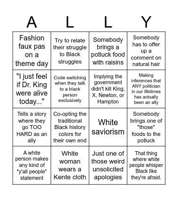 "I'm not a racist, I'm an:" Bingo Card