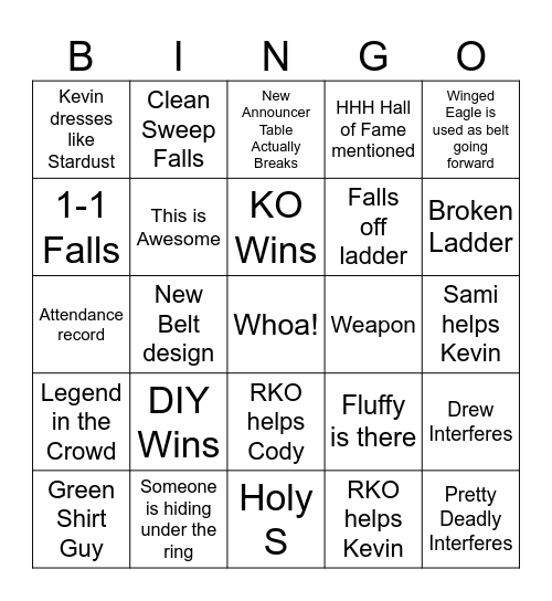 2025 Royal Rumble Non-Rumble Matches Bingo Card