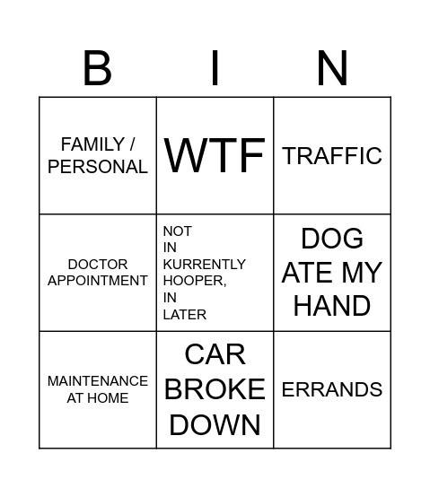 WFH Bingo Card