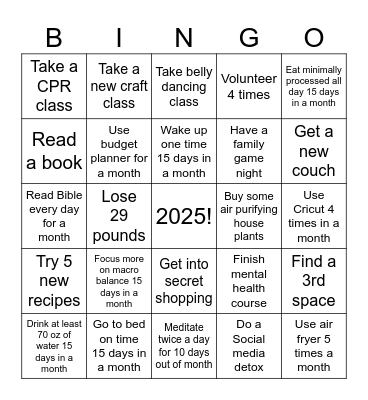 Kimberly's Vision Board Bingo Card