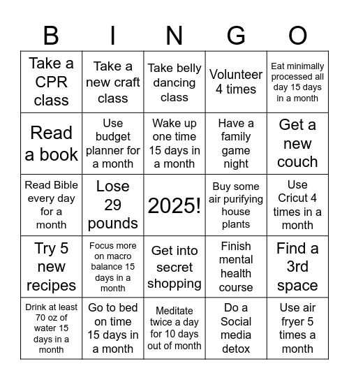 Kimberly's Vision Board Bingo Card