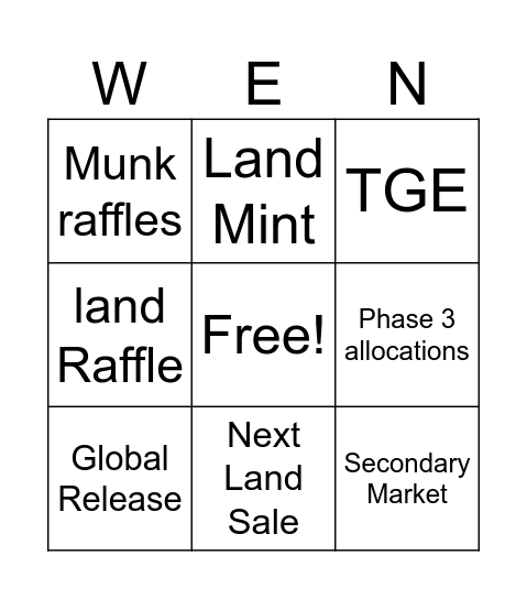 Ravenquest WENGO Bingo Card