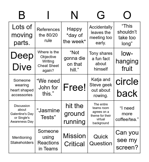 TWMS PI Planning Bingo Card