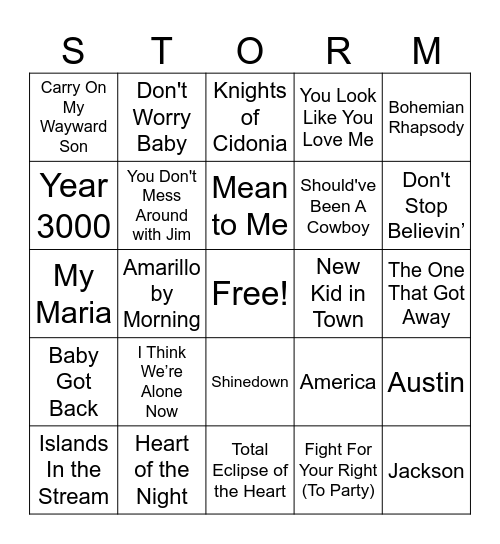 Music Bingo Card