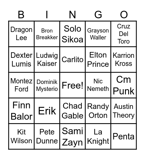 Men's Royal Rumble Bingo Card