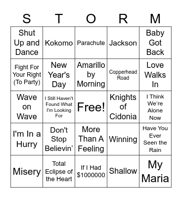 Music Bingo Card