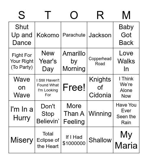 Music Bingo Card