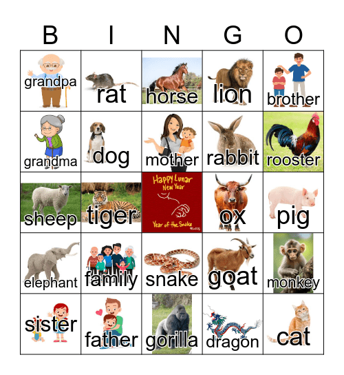 ASL Family/Lunar New Year Animals Bingo Card