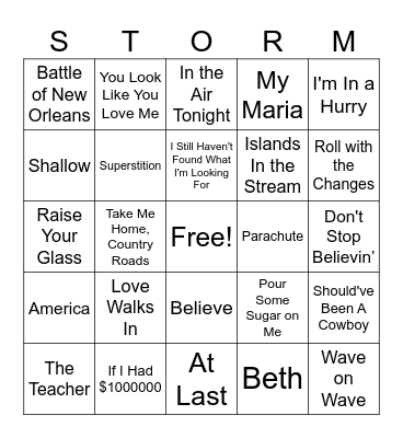 Music Bingo Card