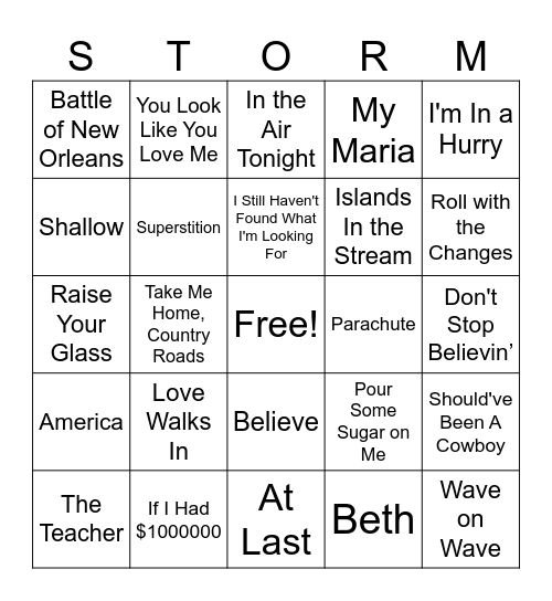 Music Bingo Card