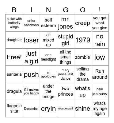 90s Rock Bingo Card