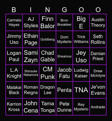 Women's Royal Rumble Bingo Card