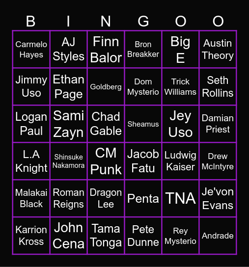 Women's Royal Rumble Bingo Card