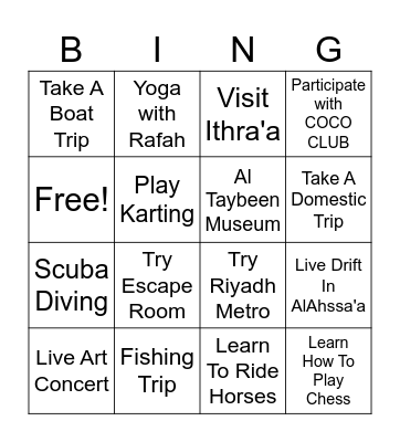 Hobby Bingo Card