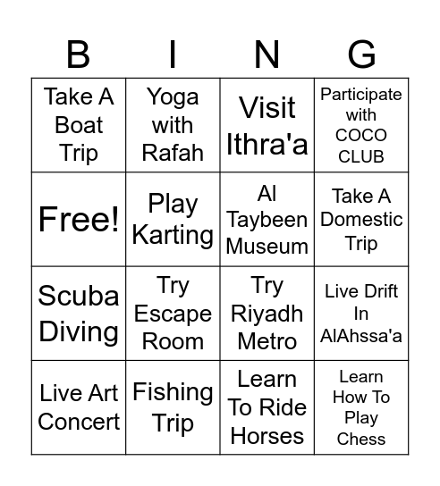 Hobby Bingo Card