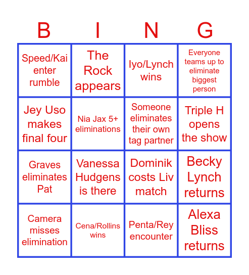 Royal Rumble Bingo Card