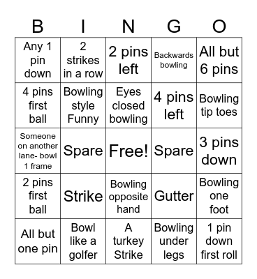 Bowling BINGO Card