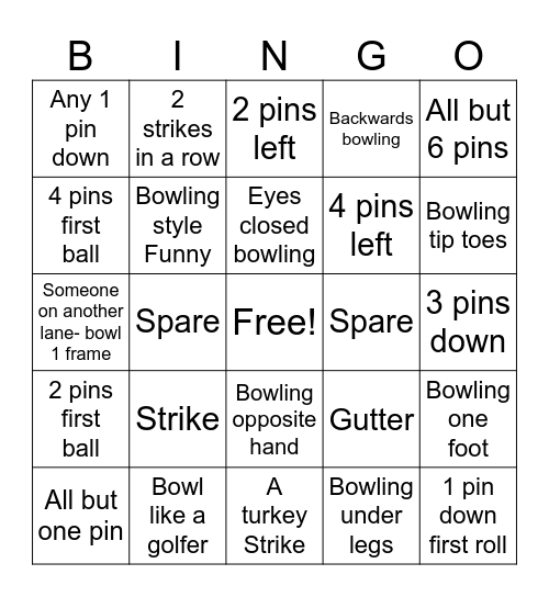 Bowling BINGO Card