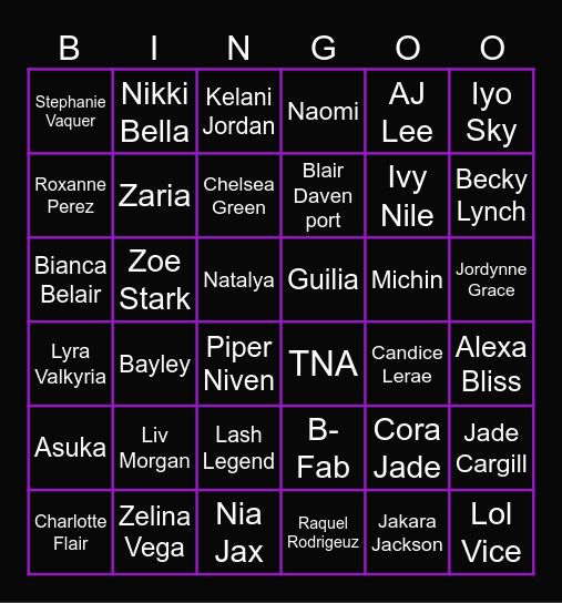 Women's Royal Rumble Bingo Card